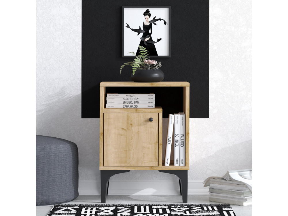 Drewniany stolik nocny "Nuno" - 40 x 35 x 55 cm - Beżowy