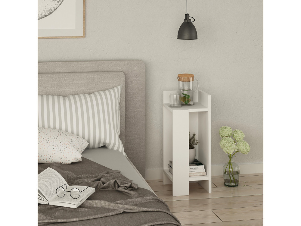 Drewniany stolik nocny "Elos Right" - 25 x 27 x 60 cm - Biały