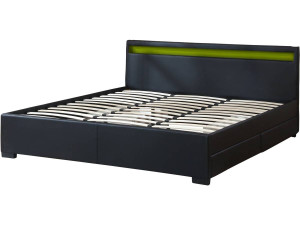 Łóżko podwójne "Nico" z podświetleniem LED - 2 szuflady - 180 x 200 cm - Czarne