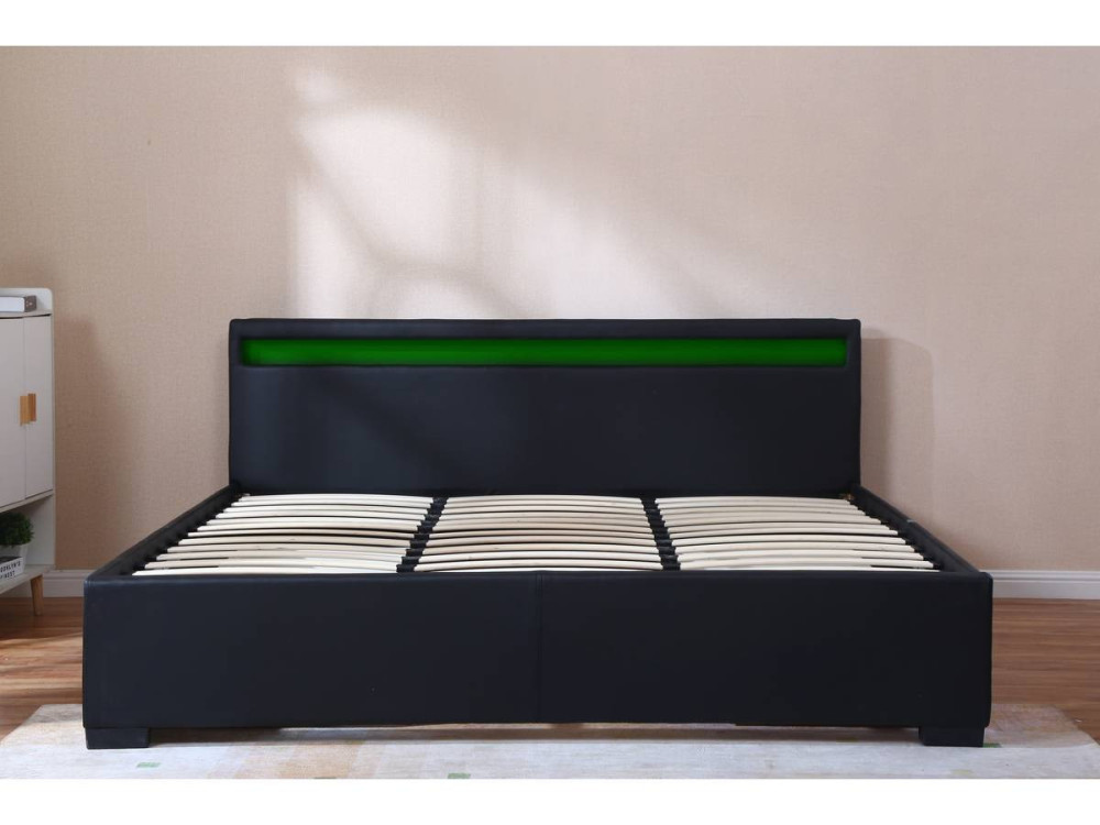Łóżko podwójne "Nico" z podświetleniem LED - 2 szuflady - 180 x 200 cm - Czarne