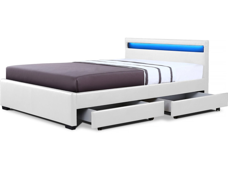 Łóżko LED "Nico" z 4 szufladami - 140 × 190 cm - Biały