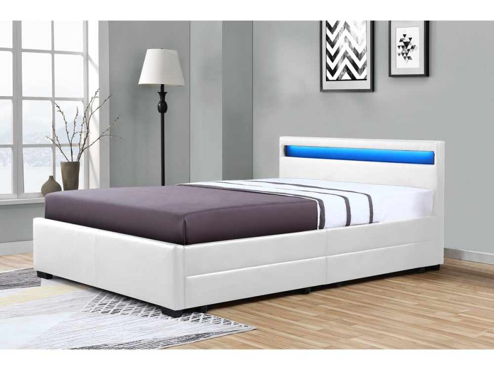 Łóżko LED "Nico" z 4 szufladami - 140 × 190 cm - Biały