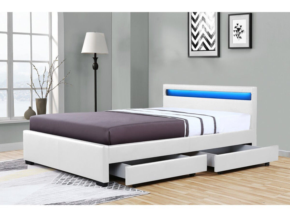 Łóżko LED "Nico" z 4 szufladami - 140 × 190 cm - Biały