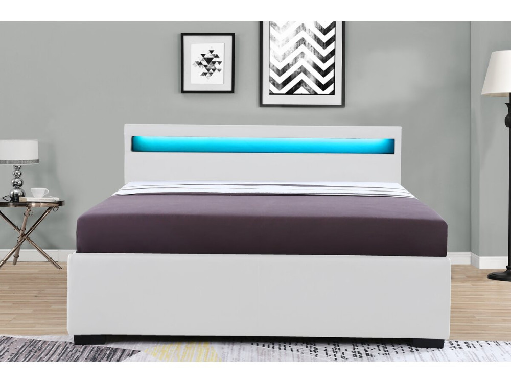 Łóżko LED "Nico" z 4 szufladami - 140 × 190 cm - Biały