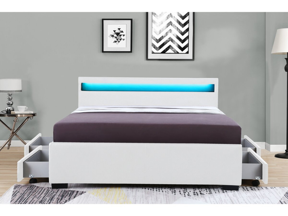 Łóżko LED "Nico" z 4 szufladami - 140 × 190 cm - Biały