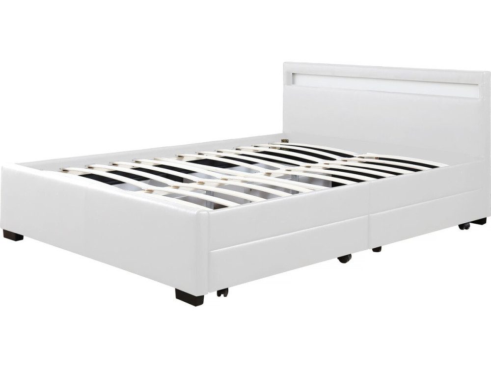 Łóżko LED "Nico" z 4 szufladami - 140 × 190 cm - Biały