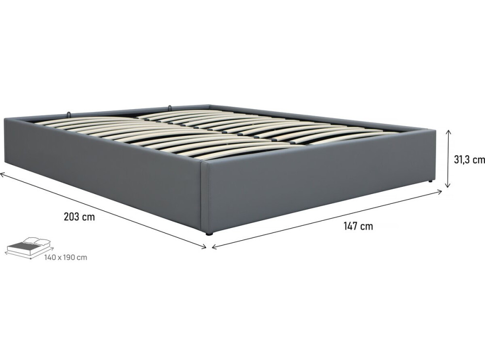 Łóżko podwójne "Ava" PVC z pojemnikiem - 140 x 190 cm - Szare