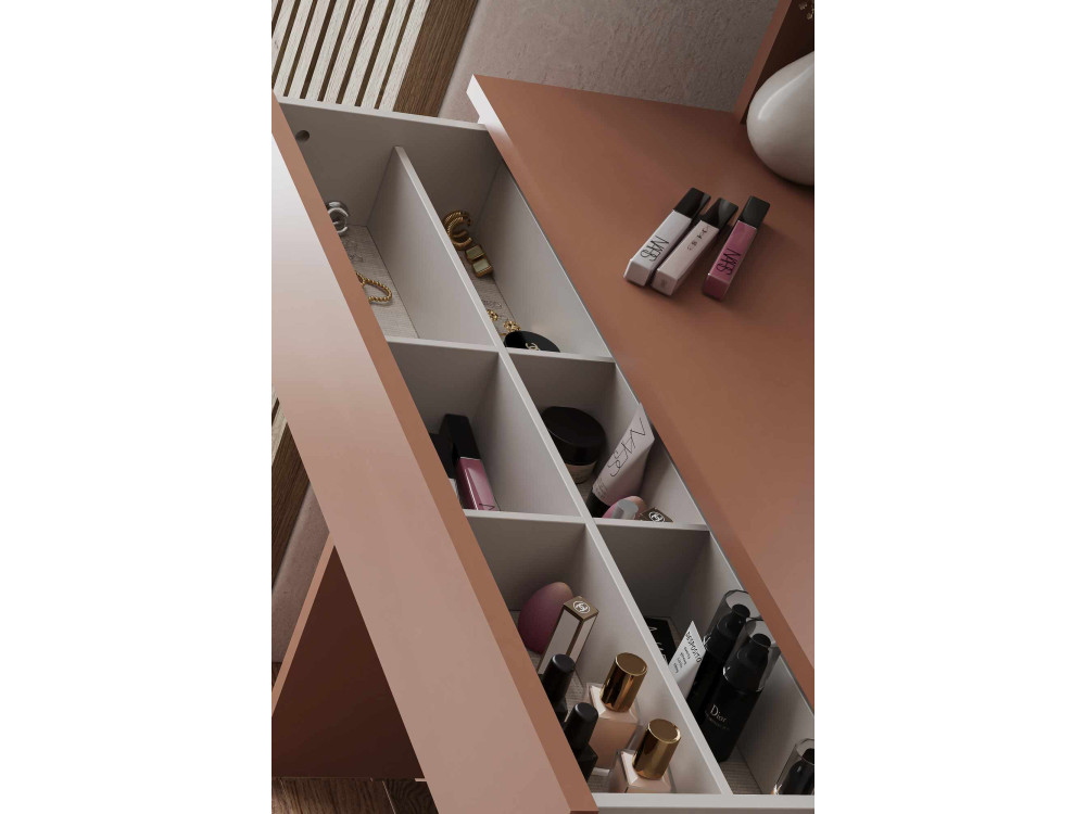 Okrągła toaletka "Harmony Mini" z drewnianym lustrem - 90 x 40 x 133 cm - Terakota