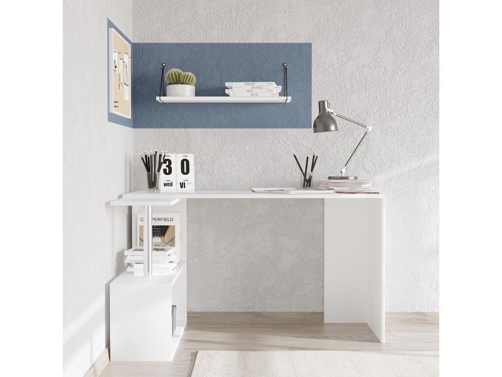 Drewniane biurko do gabinetu "Gelincik" - 130 x 109 x 74 cm - Biały