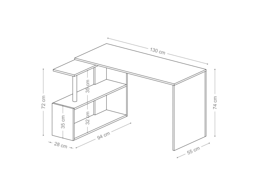Drewniane biurko do gabinetu "Gelincik" - 130 x 109 x 74 cm - Biały