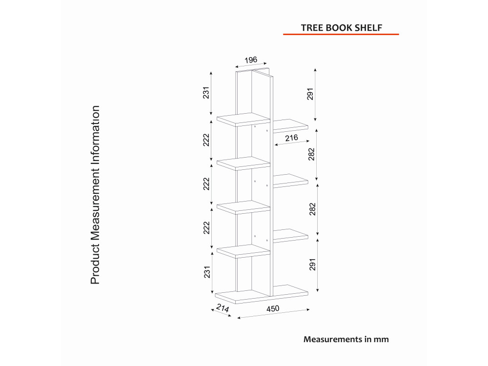 Drewniany regał "Tree" - 45 x 22 x 121 cm - Biały