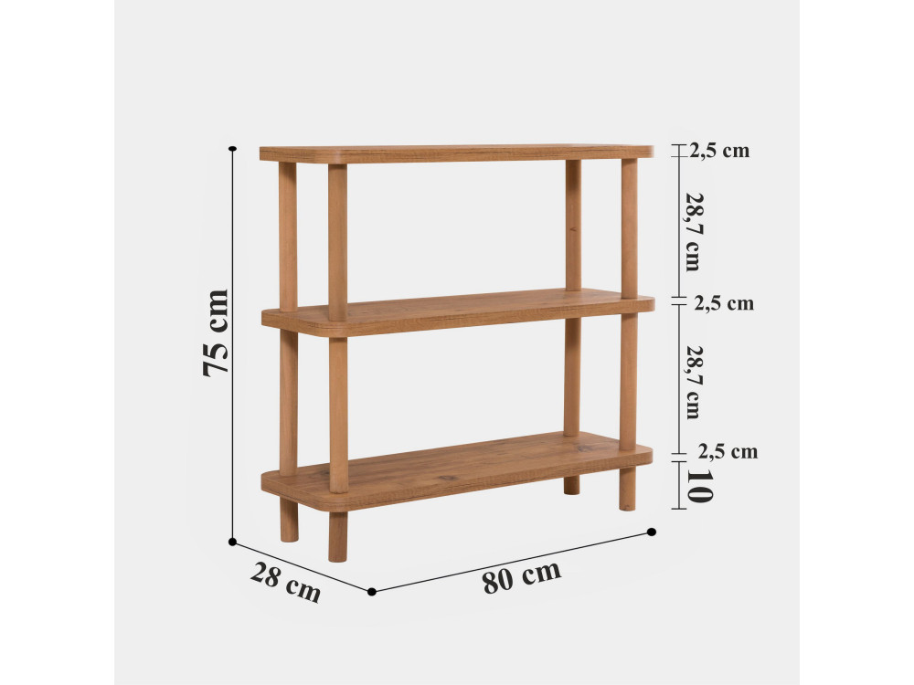 Drewniany regał "Step" - 80 x 28 x 75 cm - Brązowy