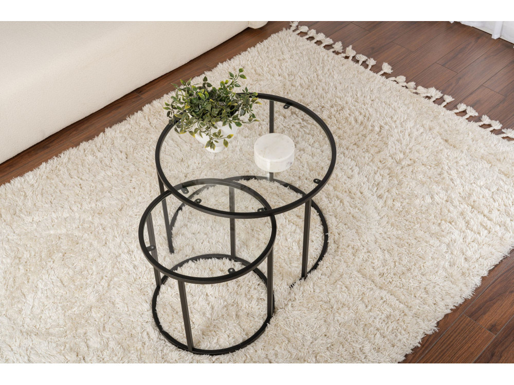 Zestaw 2 metalowych stolików kawowych "Aurum" - 60 x 60 x 43 cm - Czarny przezroczysty