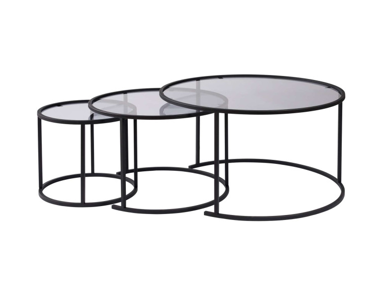 Zestaw 3 metalowych stolików kawowych "Aurum" - 80 x 80 x 43 cm - Czarno-szary