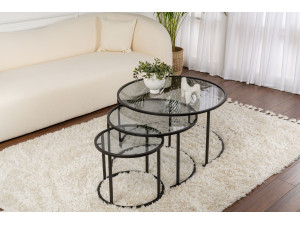 Zestaw 3 metalowych stolików kawowych "Aurum" - 80 x 80 x 43 cm - Czarno-szary 2