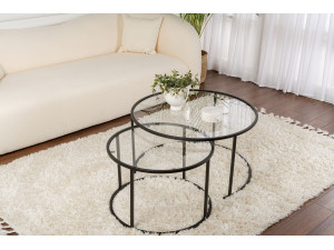 Zestaw 2 metalowych stolików kawowych "Aurum" - 80 x 80 x 43 cm - Czarny przezroczysty 2
