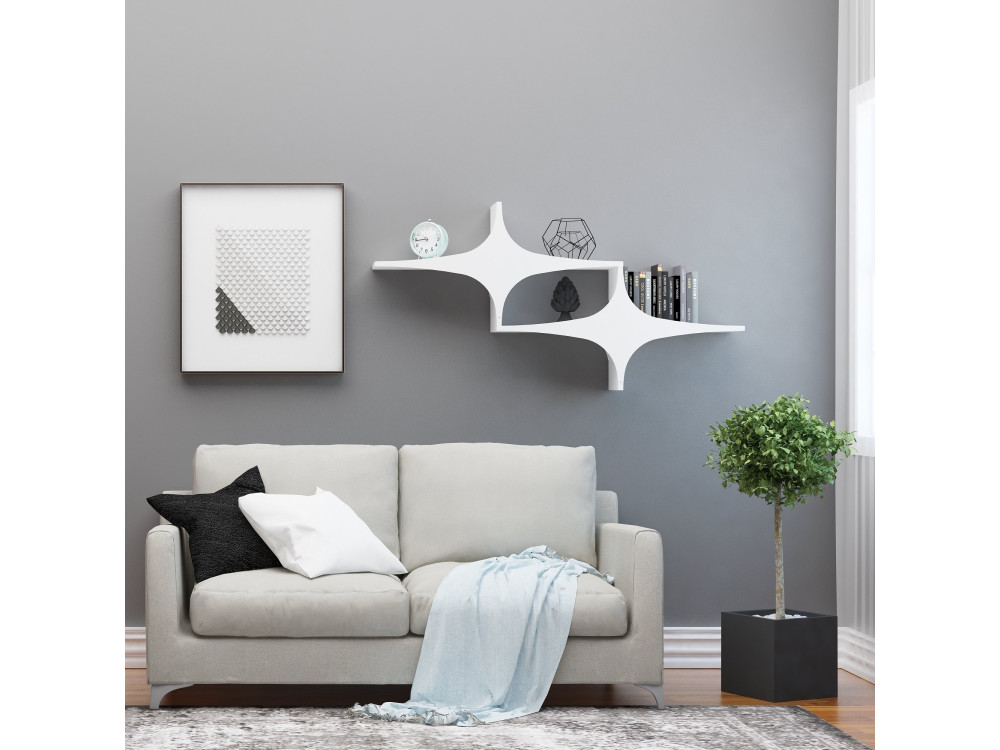 Drewniana półka ścienna "Susen" - 135 x 20 x 69 cm - Biały