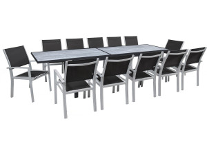 Rozkładany aluminiowy stół ogrodowy i krzesła "Lagos" - 200/320 x 105 x 76 cm - 12 krzeseł - Czarny