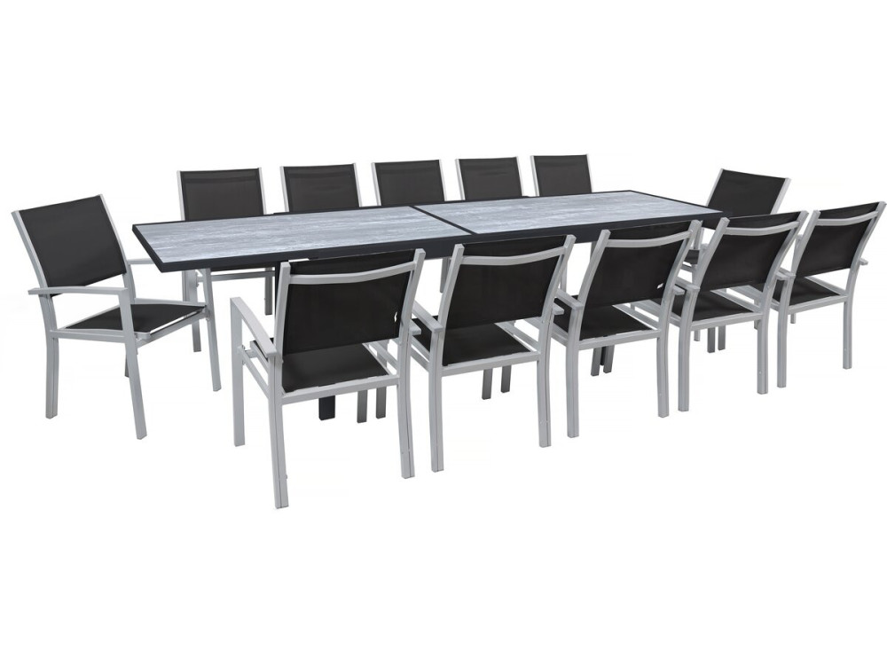 Rozkładany aluminiowy stół ogrodowy i krzesła "Lagos" - 200/320 x 105 x 76 cm - 12 krzeseł - Czarny