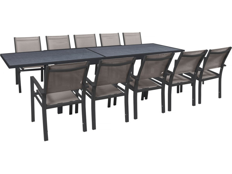 Rozkładany zestaw mebli ogrodowych "Lagos" - 200/320 x 105 x 76 cm - 10 krzeseł - Taupe