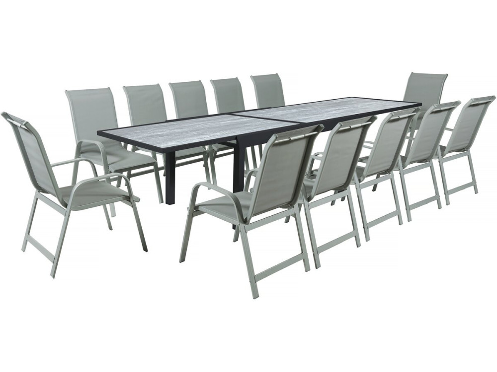 Rozkładany aluminiowy stół ogrodowy i krzesła "Lagos" - 200/320 x 105 x 76 cm - Taupe - Miejsca siedzące 12