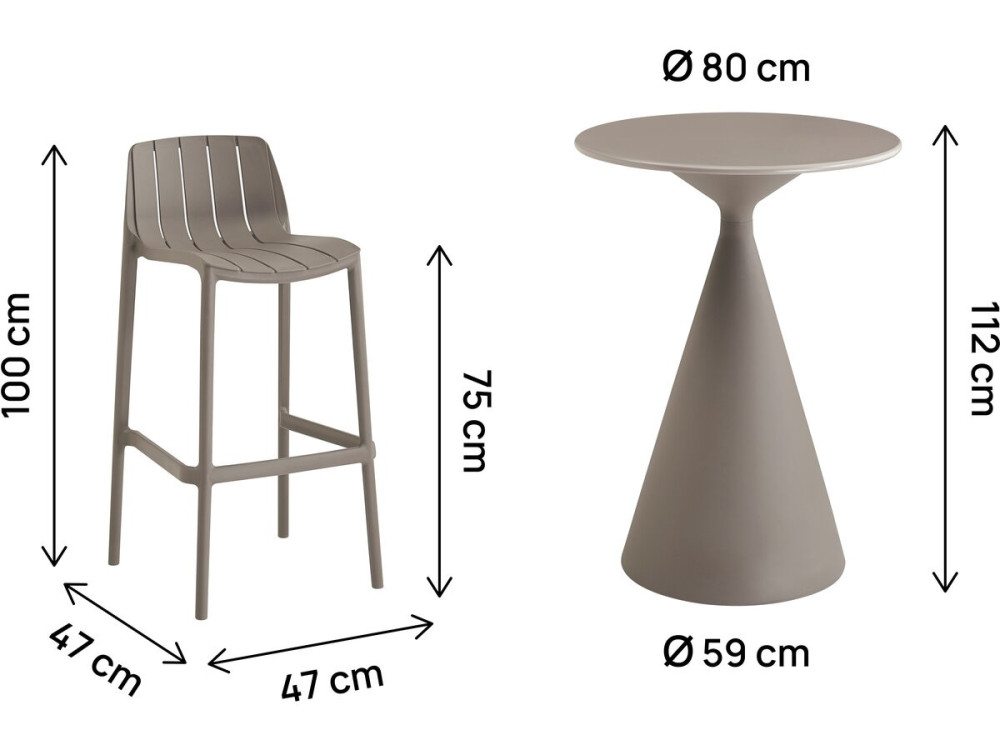 Stół bistro "Vaena" i wysokie krzesła - 2 miejsca - Taupe