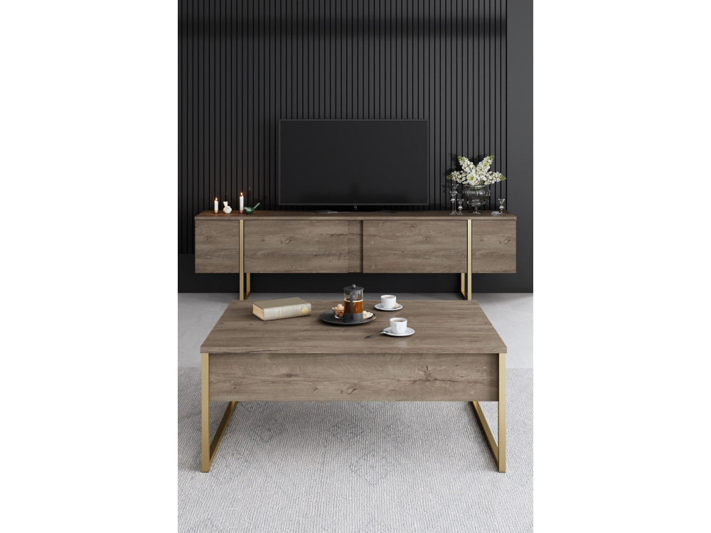 Drewniany zestaw mebli wypoczynkowych "Luxe" - 160 x 35 x 80 cm - Brązowy
