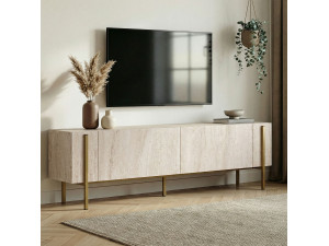 Drewniana podstawa pod telewizor "Nexus" - 180 x 30 x 45 cm - trawertyn / złoty 2