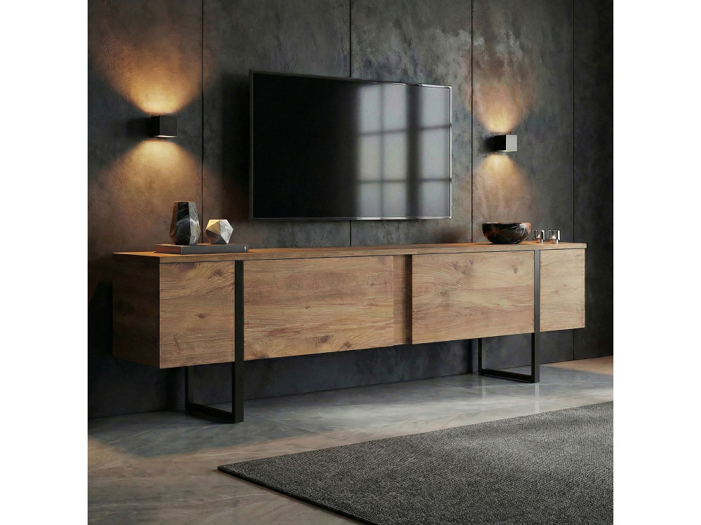 Drewniana podstawa pod telewizor "Onera" - 180 x 30 x 50 cm - sosna atlantycka / czarny