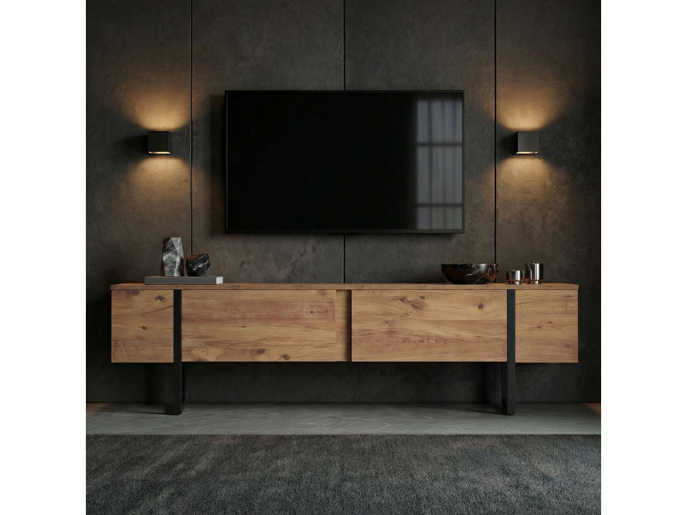 Drewniana podstawa pod telewizor "Onera" - 180 x 30 x 50 cm - sosna atlantycka / czarny