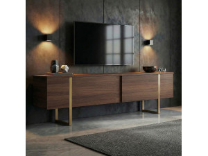 Drewniana podstawa pod telewizor "Onera" - 180 x 30 x 50 cm - Orzech / Złoty 2