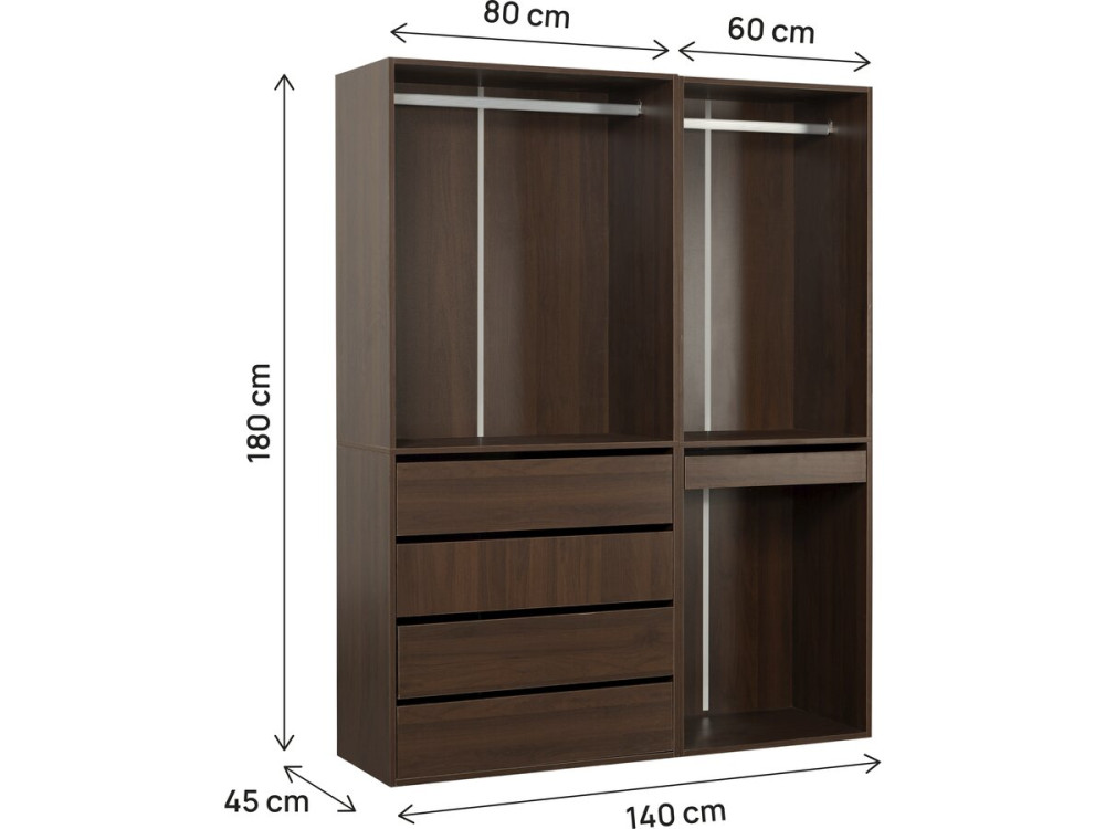 Kit dressing modulable avec penderie, tiroirs et rangements "Opéra" - 2 éléments - Marron
