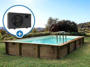 Piscine bois en kit rectangle " Tampa 145 " - 7.20 x 4.20 x 1.44 +  Pompe à chaleur 6 kw/h inverter "PowerLine by Hayward" - Noi
