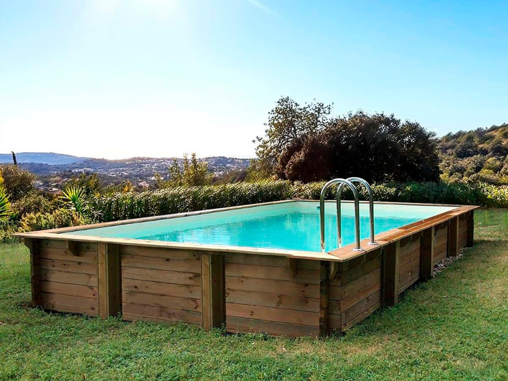 Piscine bois en kit rectangle " Tampa 145 " - 7.20 x 4.20 x 1.44 +  Pompe à chaleur 6 kw/h inverter "PowerLine by Hayward" - Noi
