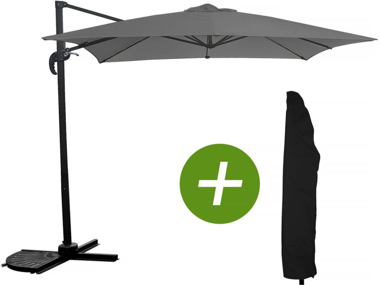 Parasol ogrodowy "Soleil" z boczn nogą - Kwadratowy - 2.5 x 2.5 m - Szary + pokrowiec zabezpieczający