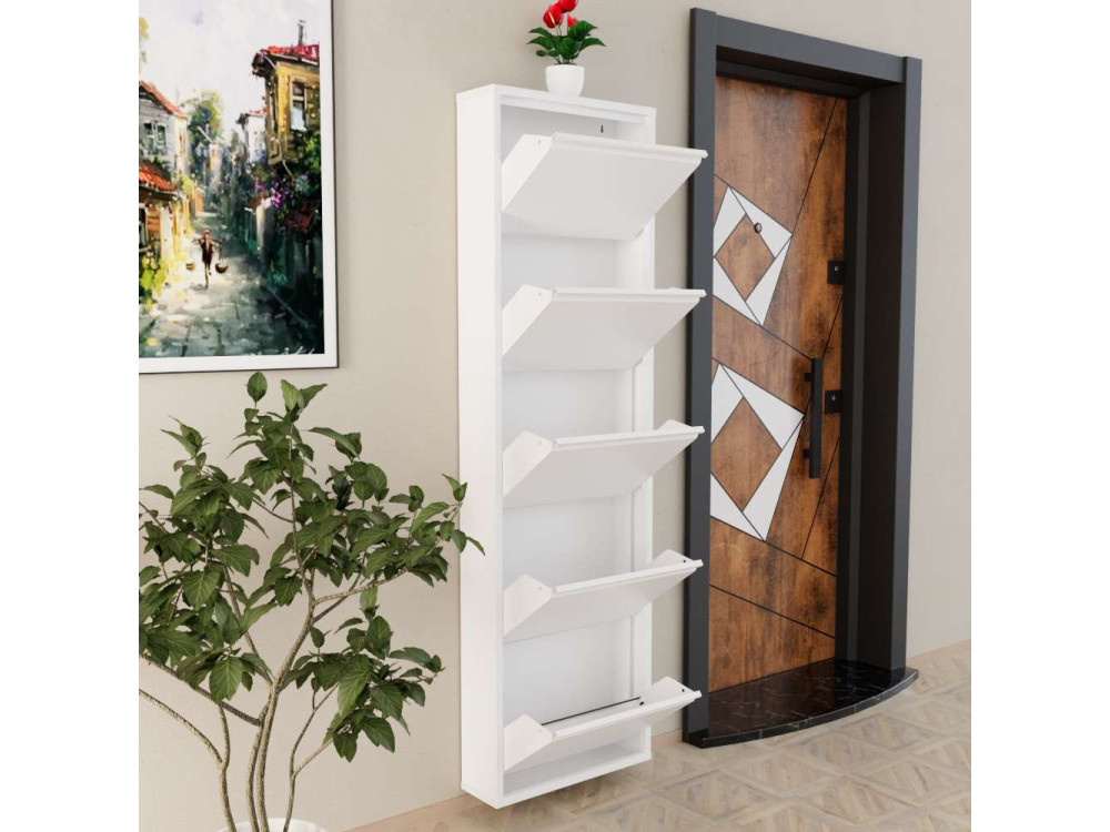 Metalowa szafka na buty "Ayse" - 50 x 15 x 169 cm - Biały