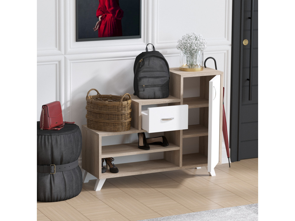 Drewniana szafka na buty "Retro" - 90 x 33 x 77 cm - Beżowy