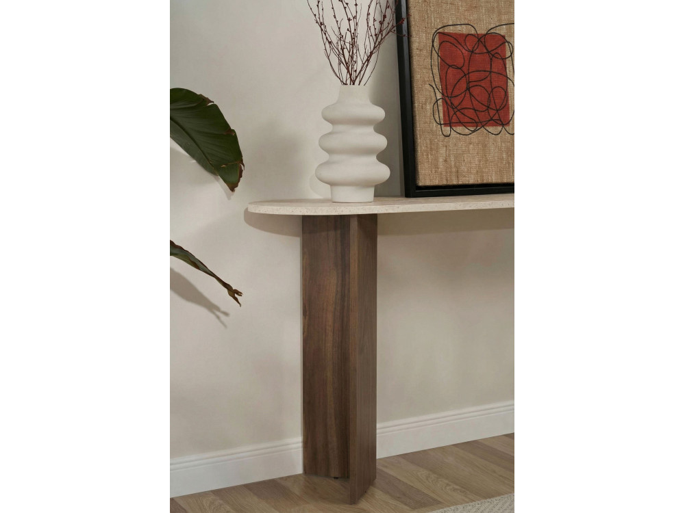 Drewniana konsola "Sira" - 150 x 35 x 75 cm - trawertyn