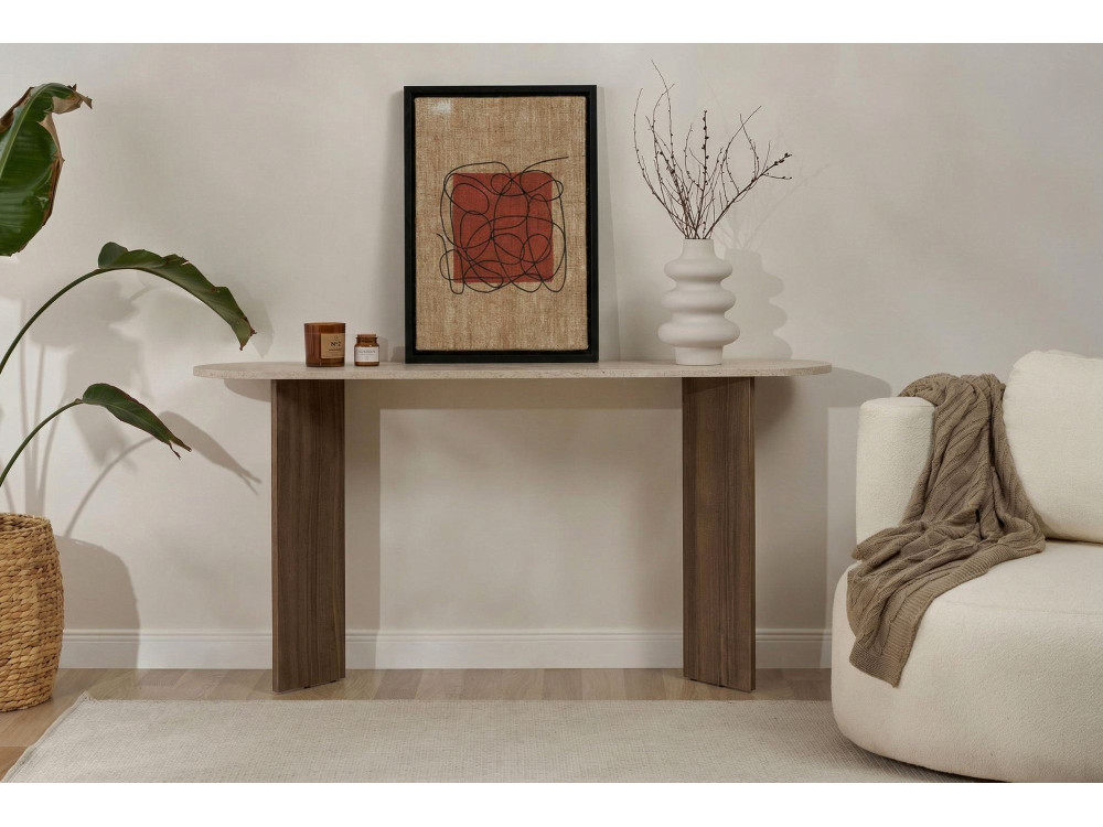 Drewniana konsola "Sira" - 150 x 35 x 75 cm - trawertyn