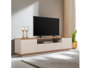 Drewniana podstawa pod telewizor "Veramont" - 180 x 44 x 44 cm - Kremowy 2