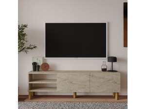 Drewniany stojak TV "River" - 150 x 31 x 48 cm - trawertyn 2