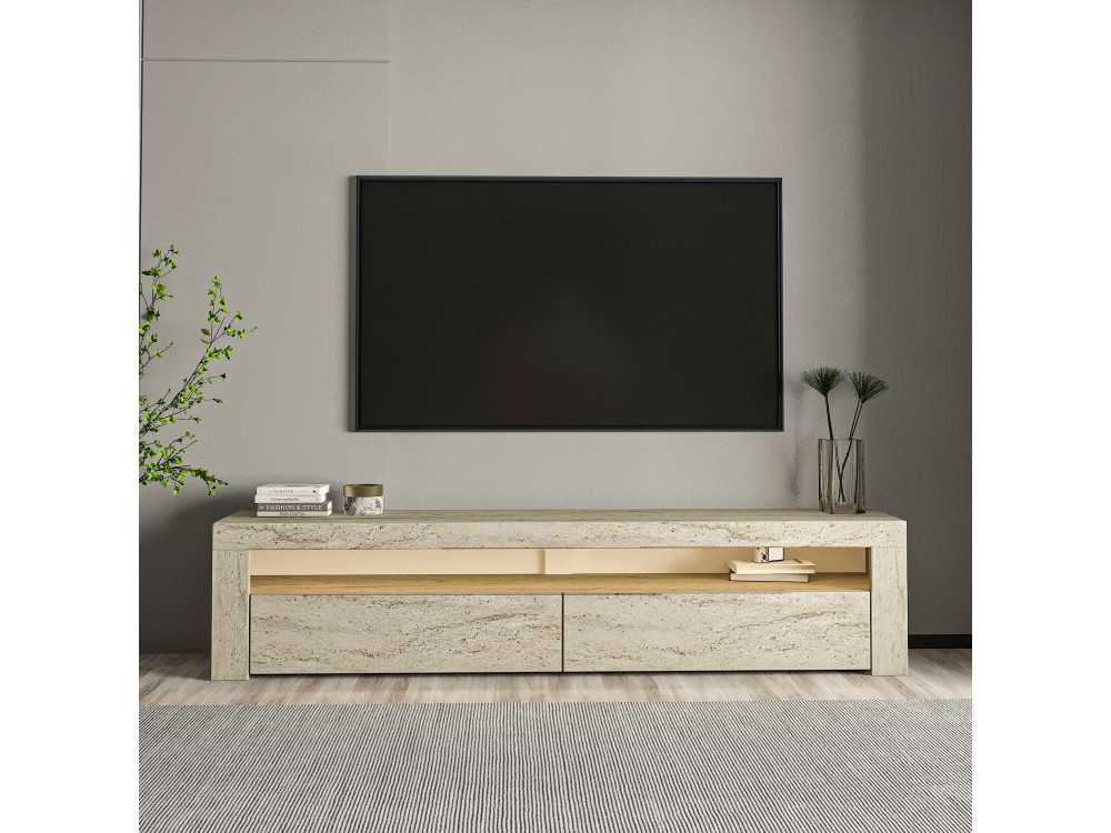 Drewniana podstawa pod telewizor "Bati" - 150 x 36 x 46 cm - trawertyn