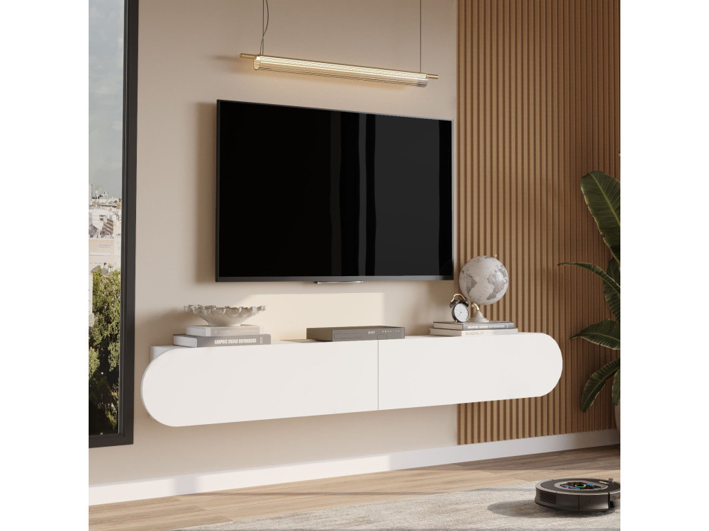 Drewniany stojak TV "LUM1" - 180 x 31 x 29 cm - Biały