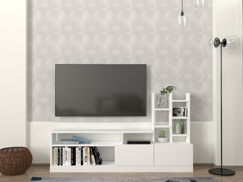 Drewniana podstawa pod telewizor "Dolunay" - 164 x 25 x 91 cm - Biały