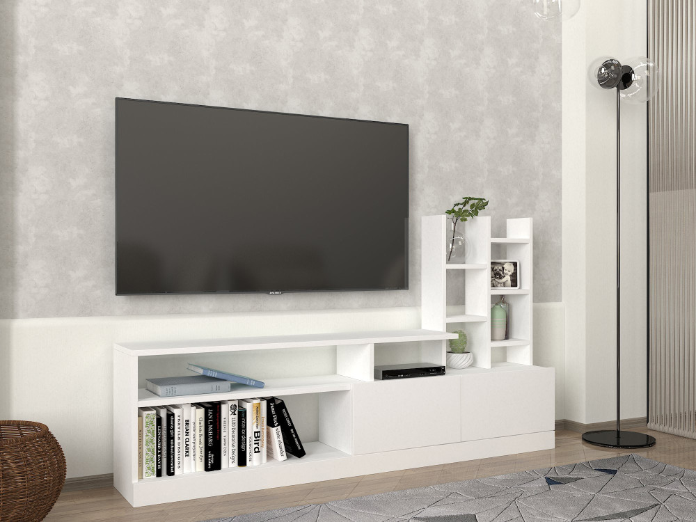Drewniana podstawa pod telewizor "Dolunay" - 164 x 25 x 91 cm - Biały