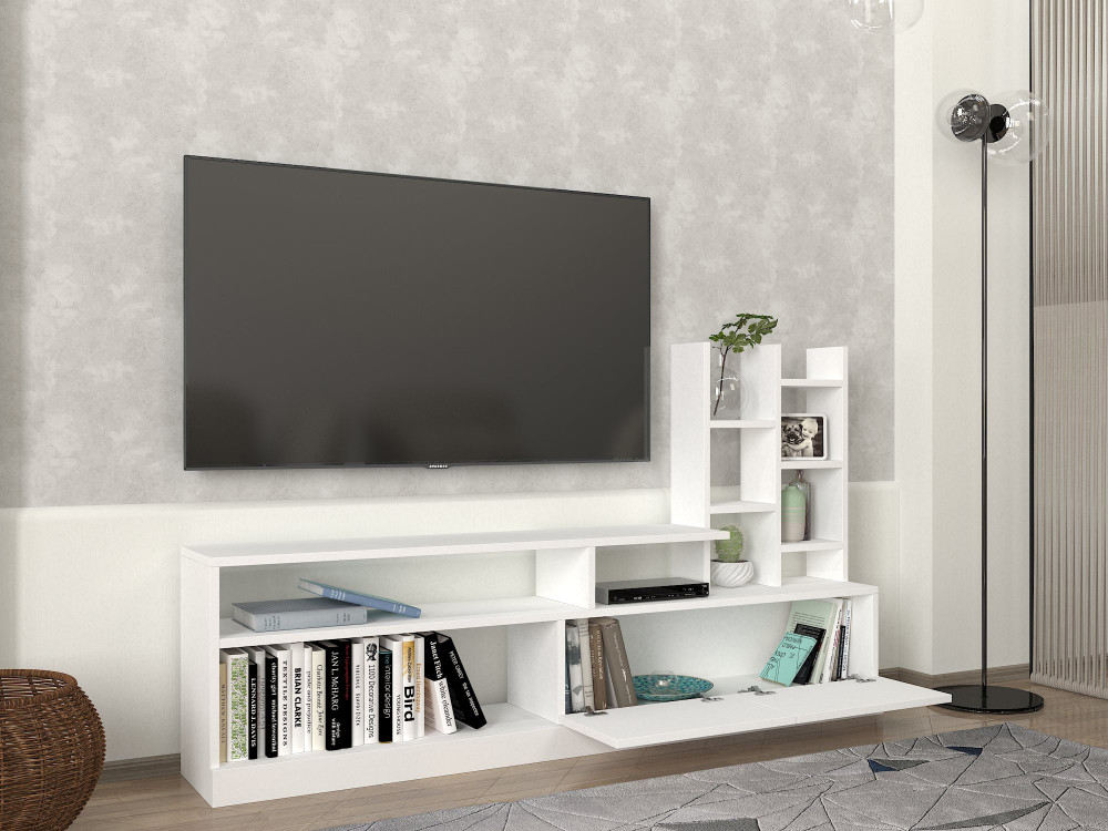 Drewniana podstawa pod telewizor "Dolunay" - 164 x 25 x 91 cm - Biały