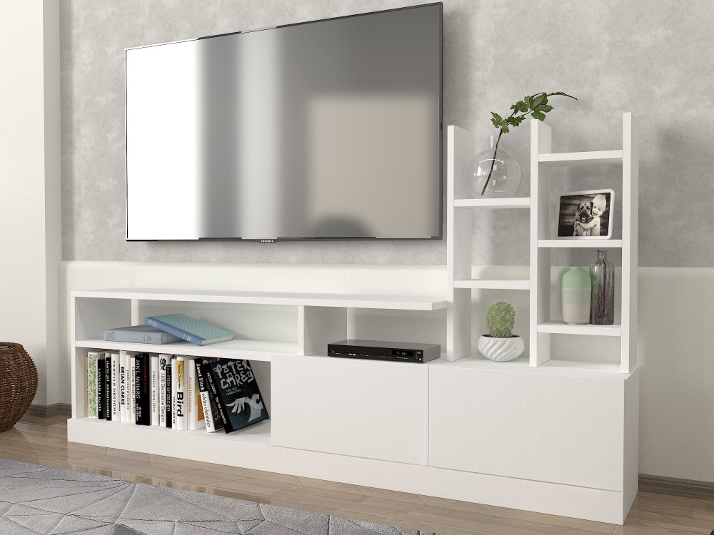 Drewniana podstawa pod telewizor "Dolunay" - 164 x 25 x 91 cm - Biały