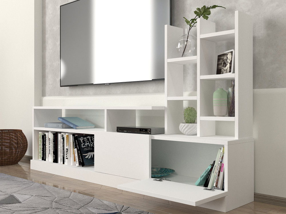 Drewniana podstawa pod telewizor "Dolunay" - 164 x 25 x 91 cm - Biały