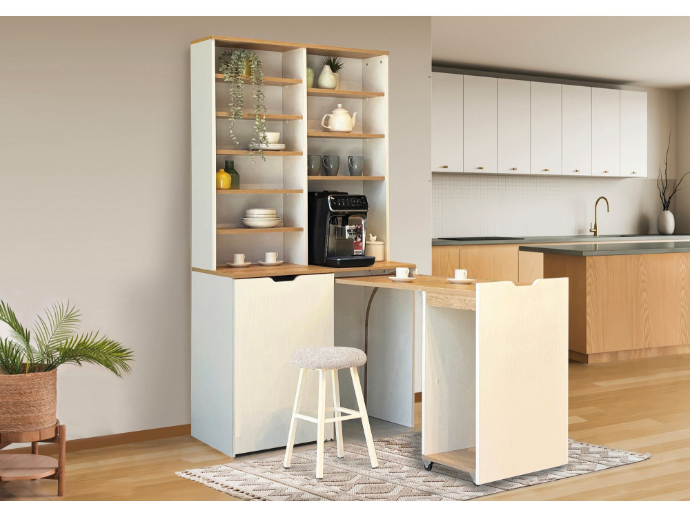 Drewniana witryna i stołki "Flexa" - 100 x 45 x 190 cm - Kremowy