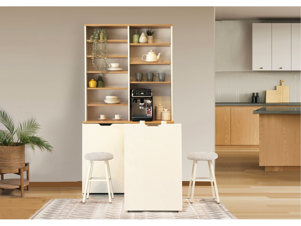 Drewniana witryna i stołki "Flexa" - 100 x 45 x 190 cm - Kremowy